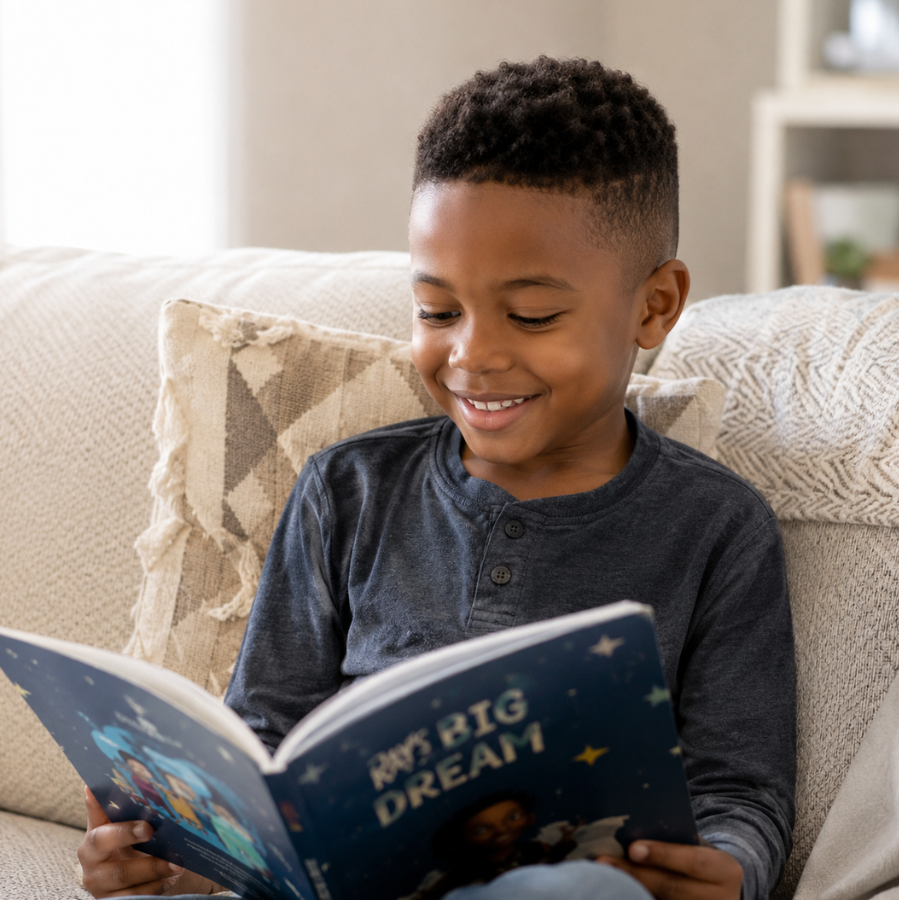 Happy student reading